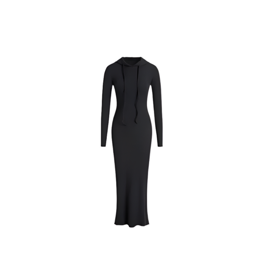 Black dress with long sleeves on a white background